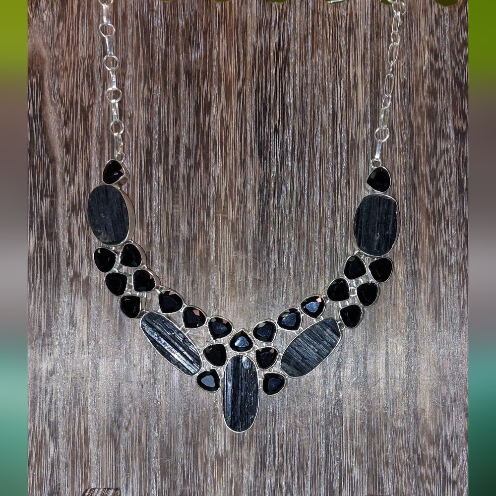 Huge Black Tourmaline & Black Onyx Statement Necklace